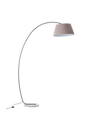 Brilliant Brok 92712/20 ruw metalen booglamp met marmeren voet en taupe kleurige kegelvormige kap van textiel