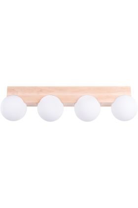 Sollux Bulbo rechthoekige houten plafondlamp met twee wit bolvormig glazen kappen van 12 cm in diameter