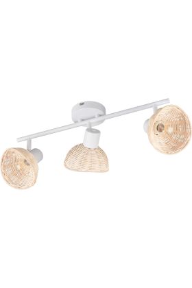 Casalum Calvi wit wandspotje met kapje met een diameter van 13cm van rotan en kiepschakelaar op het wandplaatje