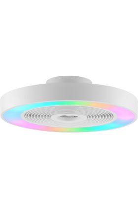 Brilliant Catania witte plafondventilator van 48,6 cm in diameter met LED rand rond de ventilator voor RGB licht of CCT wit licht
