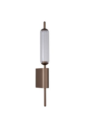 Searchlight Cattail wandlamp met koffiebruine wandbevestiging en ovaal geribbeld bubbelglazen kelk met geintegreerde LED