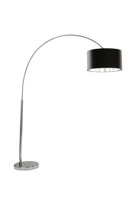 Searchlight Giant Arc EU1013CC chromen booglamp met zwarte kap van textiel met zilverkleurige binnenzijde