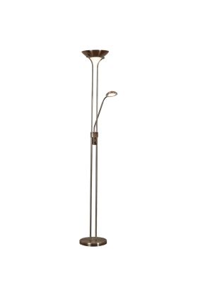 Searchlight Mother EU5430AB antiek bronzen uplighter met leeslamp en lichtgevende ronde LED onder de uplight
