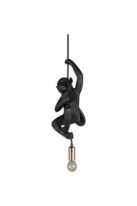 Reality Fips hanglamp met een zwart aapje van 38 cm hangend aan het snoer met een koperkleurige fitting met E14 kogellampje