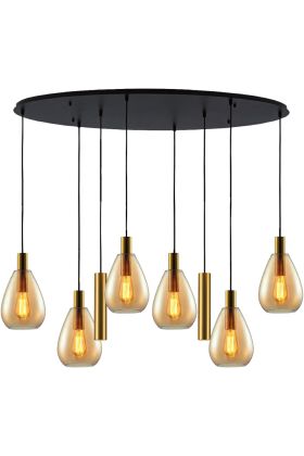 Freelight Dorato H2088A goudkleurige hanglamp met zes E27 fittingen en twee GU10