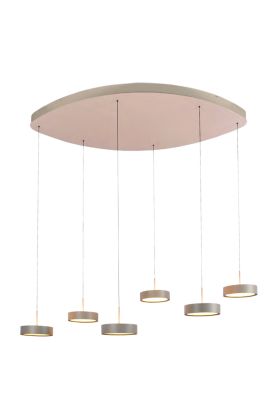 Freelight Alieno H3466C creme kleurige hanglamp met ovale plafondplaat en zes pendels