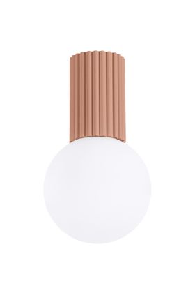 Sollux Halo SL.1733 mokka bruin geribbelde plafondlamp met wit bolvormig glazen kap