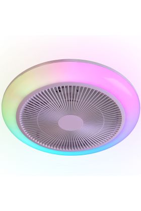 Reality Holmsund witte plafondventilator met RGB LED in een rand van 46 cm rond een kunststof zeven armige ventilator met wit rooster ervoor