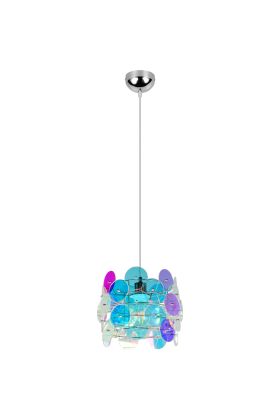 Reality Iride chromen hanglamp van 25 cm in diameter met kap van transparant irisende schijfjes