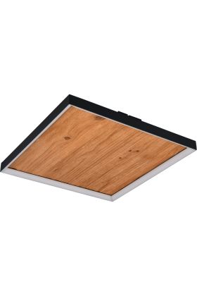 Trio Kalea 655510130 vierkante plafondlamp met houten plank en lichtbalken rondom