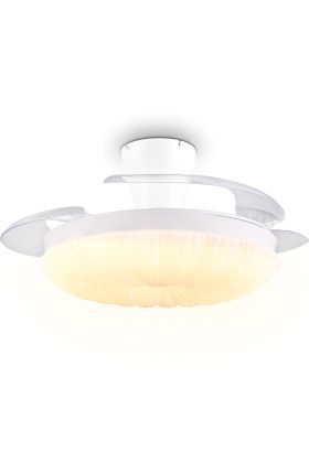 Reality Kiruna witte plafondventilator van 106 cm in diameter met uitgeklapte wieken en wit golvende LED unit in het midden