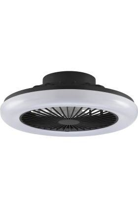 Brilliant Montero zwarte plafondventilator van 42 cm in diameter met geïntegreerde LED rand rond de ventilator