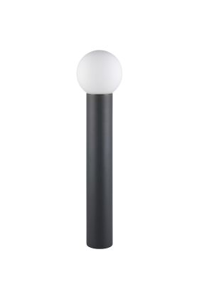 Trio Mures antraciet grijze paallamp van 80cm hoog voor buiten met wit glazen bol als kap met een diameter van 18cm