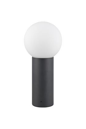 Trio Mures antraciet grijze sokkellamp van 40cm hoog voor buiten met wit glazen bol als kap met een diameter van 18cm