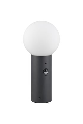 Trio Mures antraciet grijze paallamp van 80cm hoog voor buiten met wit glazen bol als kap met een diameter van 18cm