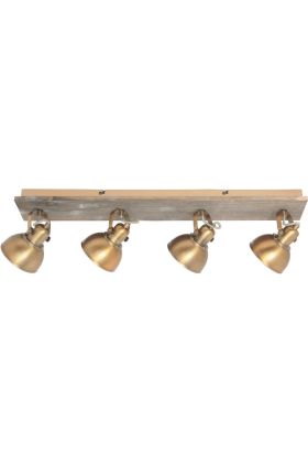 Freelight Santo plafondspot met whitewash plafondplaat van 67cm lang en vier bronskleurige metalen spots met GU10 lamp