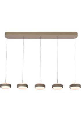 Freelight Puleggia olijf groene hanglamp van 140 cm lang met vijf pendels met geïntegreerde LED en katrolsysteem voor de hoogte