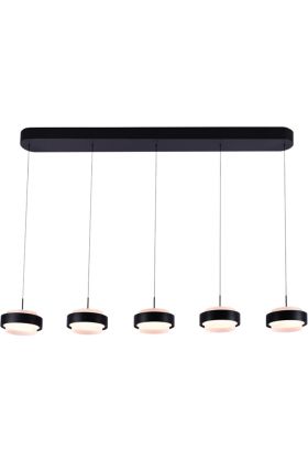 Freelight Puleggia zwarte hanglamp van 140 cm lang met vijf pendels met geïntegreerde LED en katrolsysteem voor de hoogte