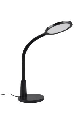Trio Sally R52671102 zwarte bureaulamp van kunststof met ronde kop met led paneel aan een flexibele hals van kunststof