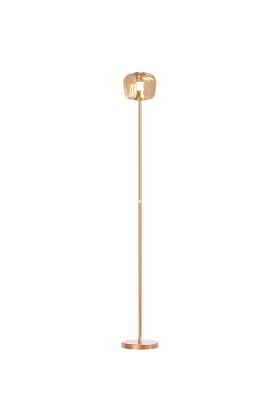 Freelight Rosa rose goud kleurige vloerlamp van 175 cm hoog met amber glazen kap van 21 cm met geïntegreerde dimbare LED