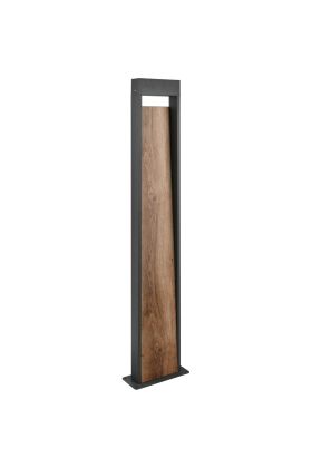 Trio Salmon 446960135 antraciet grijze paallamp met hout imitatie in het midden