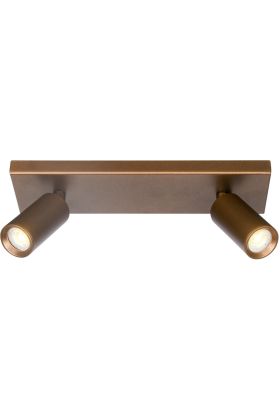 Freelight Scolo brons-goudkleurige plafondspot met een rechthoekige plafondplaat van 28cm lang en twee spotjes met GU10 35mm lamp