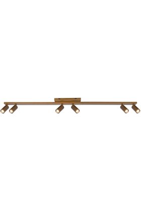 Freelight Scolo brons-goudkleurige plafondspot met een rechthoekige plafondplaat van 120cm lang en zes spotjes met GU10 35mm lamp