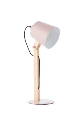 Brilliant Swivel 92716/17 tafellamp met natuurhouten staander en mat roze metalen voet en kap