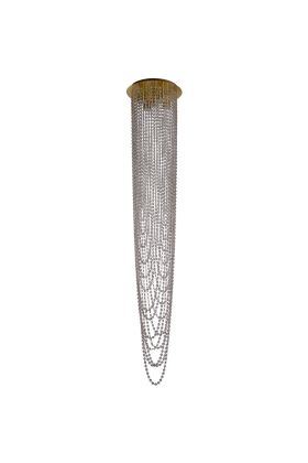 Searchlight Swoop 10883-5SB hanglamp voor de vide met ronde messing plafondplaat met vijf GU10 fittingen en diverse kettingen met kristallen tot een hoogte van 180cm