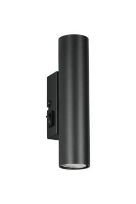 Reality Taryn zwarte up down wandlamp met kiepschakelaar van 18 cm hoog met 35mm GU10 lampjes