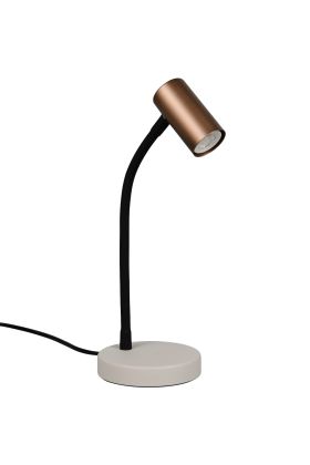 Reality Taryn warm grijs met zwarte bureaulamp van 28 tot 35,5 cm hoog met klein koffiebruin spotje met 35mm GU10 lamp