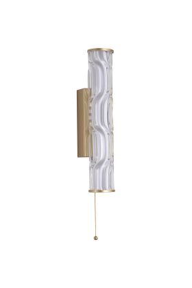 Searchlight Vibrate 33cm hoge goudkleurige buisvormige spiegellamp met trekschakelaar en witte binnenbuis en helder glazen buitenbuis met structuur