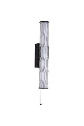 Searchlight Vibrate 43cm hoge zwarte buisvormige spiegellamp met trekschakelaar en witte binnenbuis en helder glazen buitenbuis met structuur