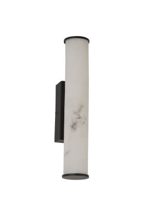 Searchlight Wales 61185-1BK zwarte wandlamp van 35cm hoog voor de badkamer met marmerkleurige buisvormige LED lamp van resin